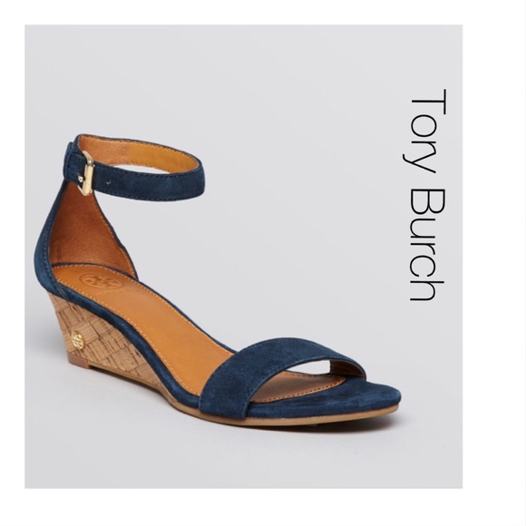 Tory Burch Shoes - Tory Burch Teal Blue Wedge Cork Sandals 7.5